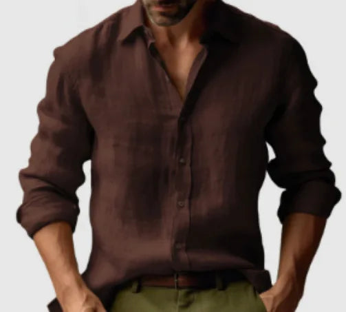 Men's Solid Color Long Sleeve Shirt Autumn Button Loose Fit Casual Breathable Top Men Fashion Basic Shirts