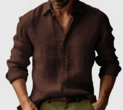 Men's Solid Color Long Sleeve Shirt Autumn Button Loose Fit Casual Breathable Top Men Fashion Basic Shirts