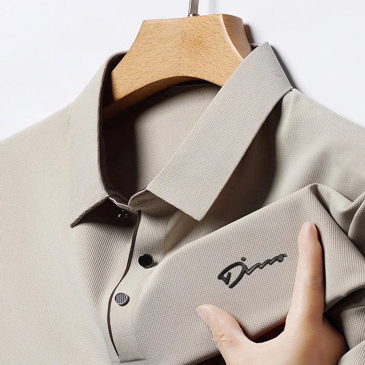 Men's Business Casual Short Sleeve Polo Shirt Solid Color with Badge Fashionable Breathable Comfortable Versatile Business Top