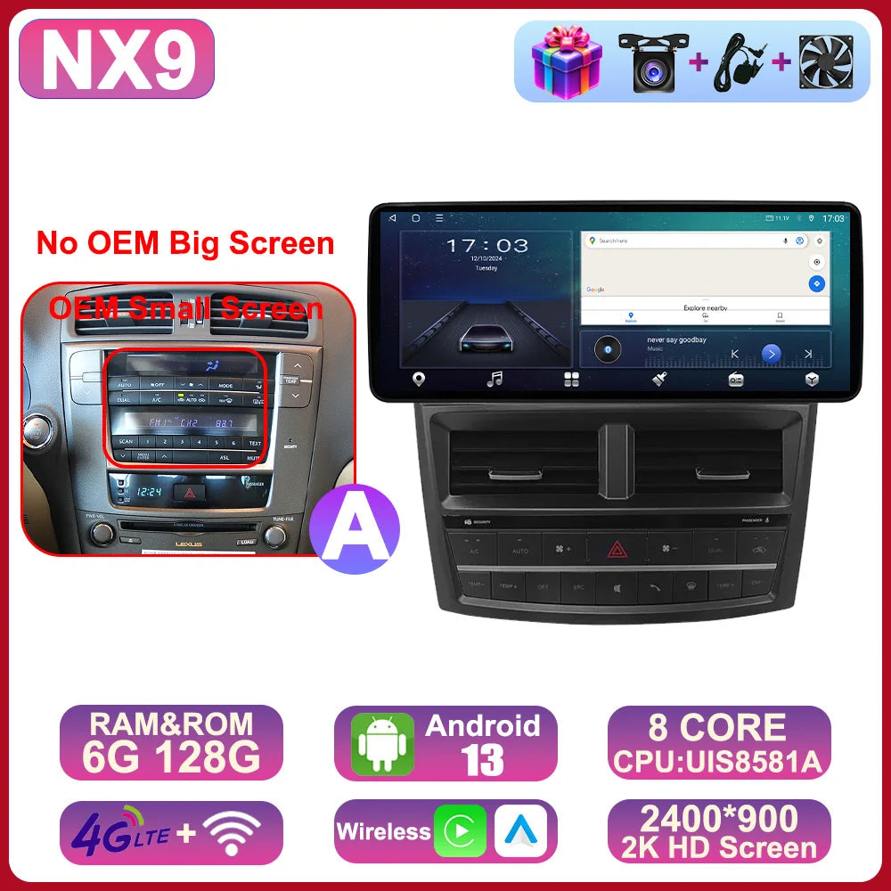 12.3" 2Din DSP Android 14 Car Radio Intelligent System For LEXUS IS200 IS220 IS250 IS300 IS350 2006 - 2012 Carplay Auto Navi HU