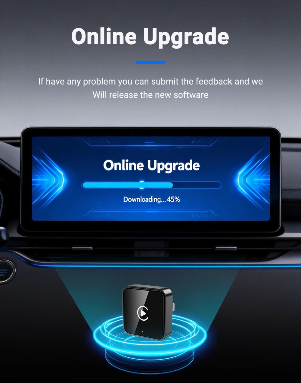 Smart 2in1 CarPlay Android Auto Adapter, Universal Mini Wireless Dongle for Car Entertainment System, Plug and Play Upgrade Wire