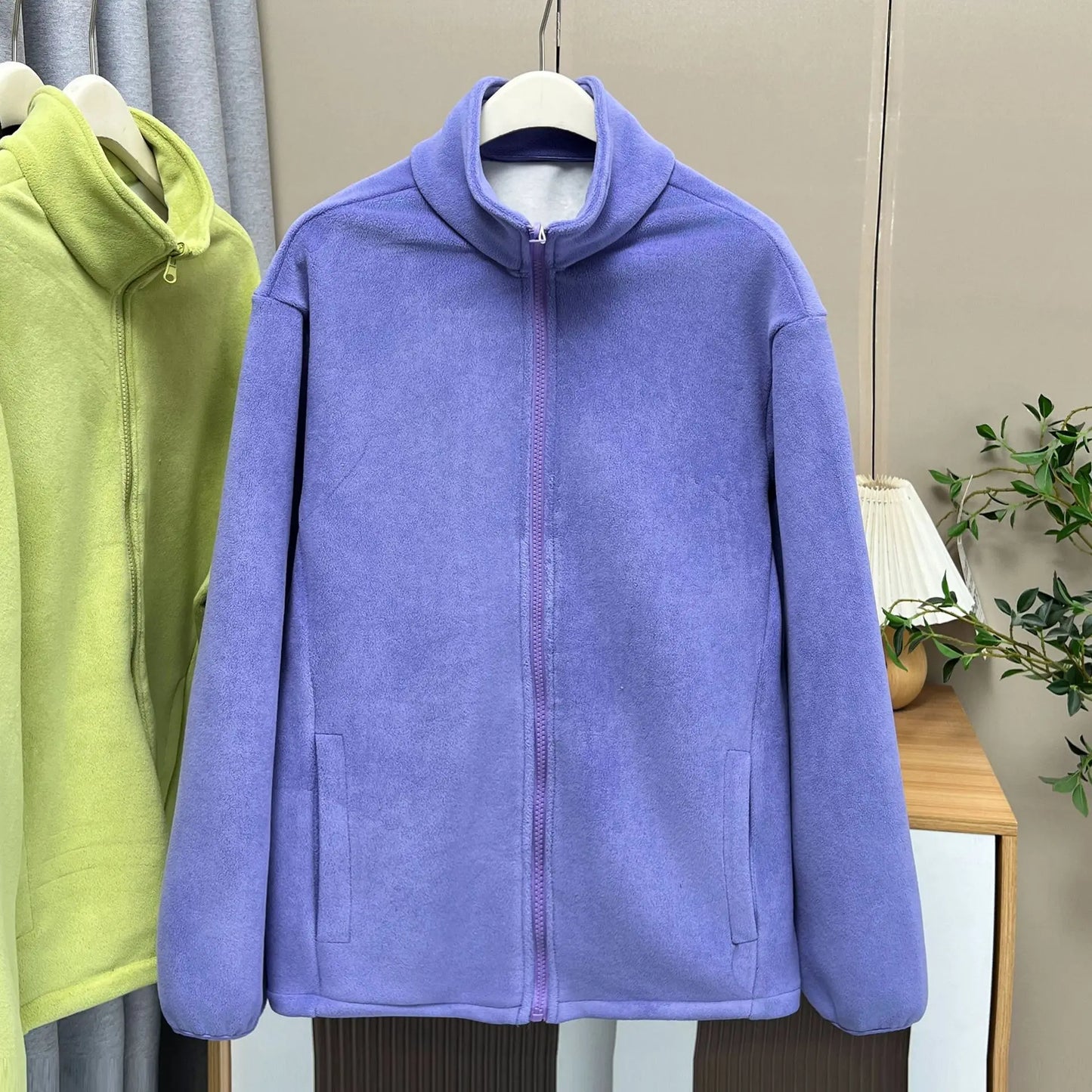4XL Fashion Plus Size Women's Zipper Hoodie 2025 Winter Simple Warm Fleece Stand Collar Jacket Solid Color Sweatshirt 2606