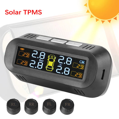 Car Solar TPMS Tire Pressure Monitoring Universal Auto Accessories Security Alarm Systems Tyre Temperature Monitor 4 Exteral