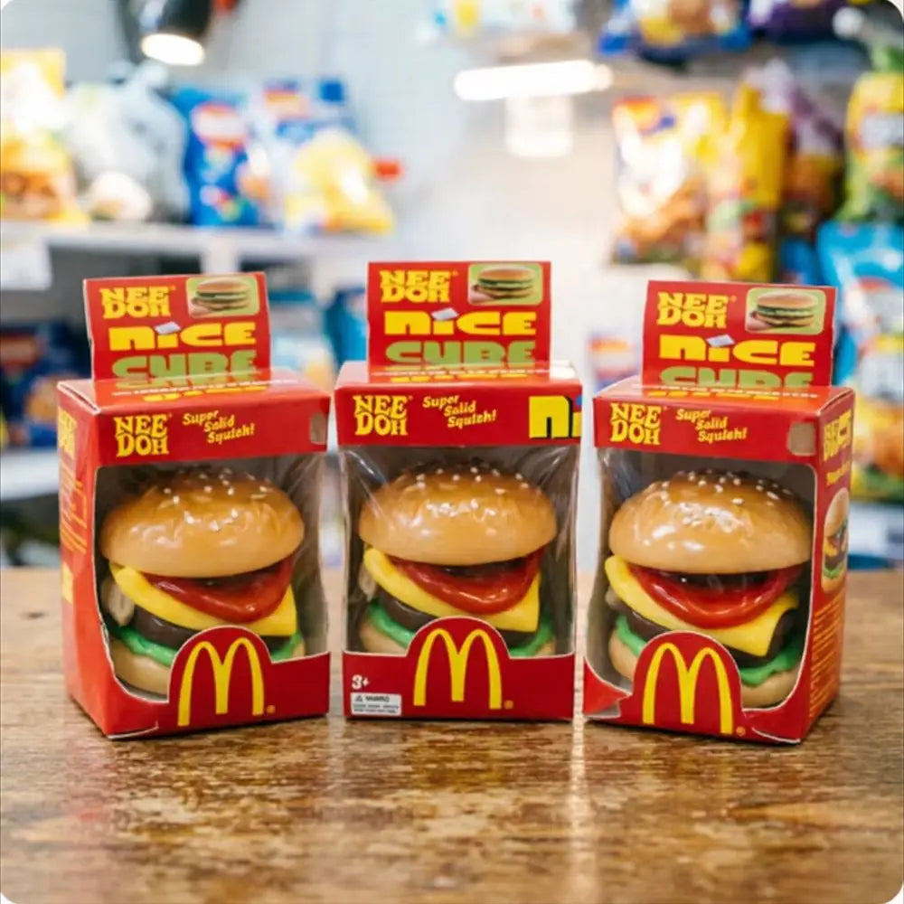Nee Doh x McDonald's Nice Cube Burger Squishy Toy Super Solid Slow Rising Stress Relief Fidget Sensory Toy for Kids Adults Gift