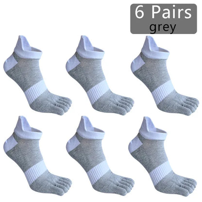 1/6 Pairs Man Five Finger Socks Large Plus Size Patchwork Compression Mesh Breathable Fitness Sport Toe Ankle Boat Socks EU43-47