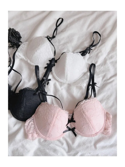 MOYISU Light Luxury High-end Beauty ~ Master Crafty Thin Bow Sexy Lace Pure Desire Big Chest Small Push-up Underwear Set