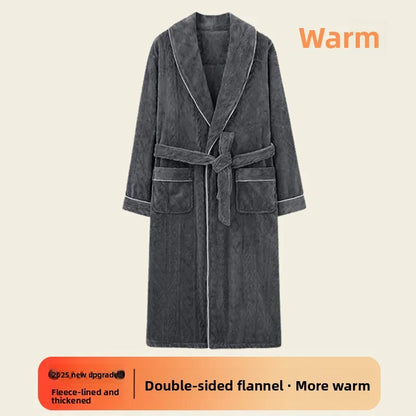 Men's Thickened Flannel Robe Autumn Winter Home Clothes Sleepwear Warm Long for Couple Fleece Lined Bathroom Gown