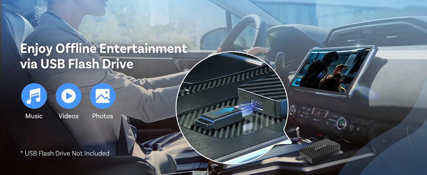 Ottocast Play2video Pro AI Box Wireless Carplay Android Auto Adapter Netflix Dongle Video Playback 1080p Screen Mirror for Cars