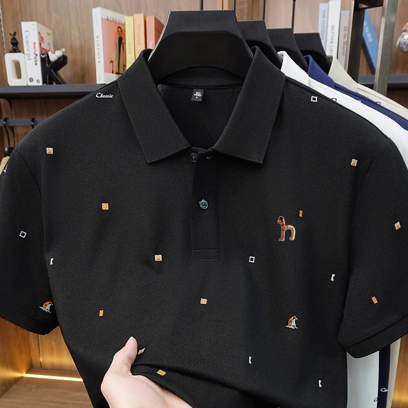 High Quality Man Summer Short-Sleeved Polo Shirt Lapel Button Multi-pattern Puppy Embroidery Ventilate Business Casual Men'sWear