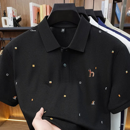 High Quality Man Summer Short-Sleeved Polo Shirt Lapel Button Multi-pattern Puppy Embroidery Ventilate Business Casual Men'sWear