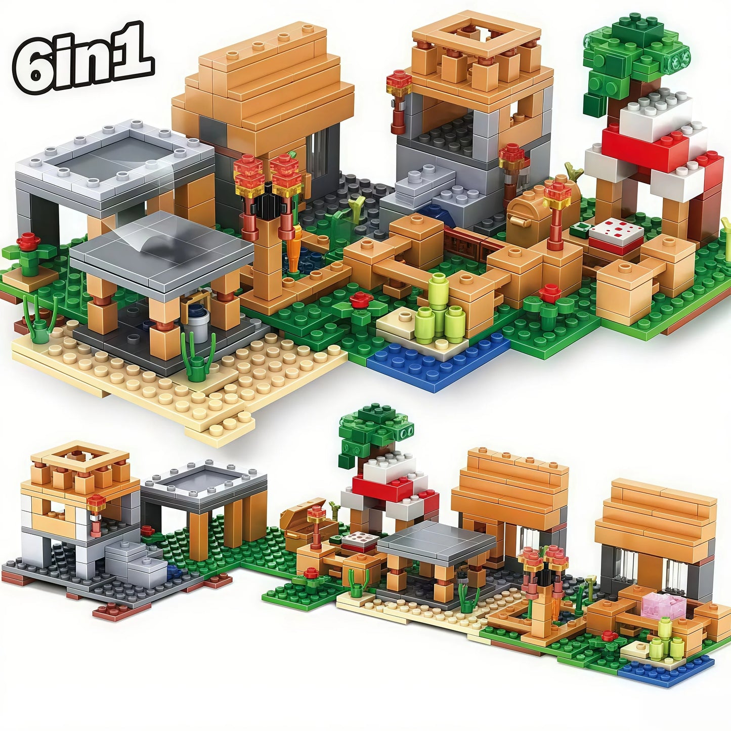 Luxury 6-in-1 Large Village Stacking Block Set with Tree House | Premium Design | Gift & Collection