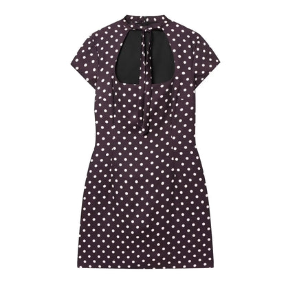 HH Summer Fashion Women's Polka Dot Mini Dress 2026 Short Sleeve Lace Up Collar Party Dress Female Hollow Out Sexy Evening Dress