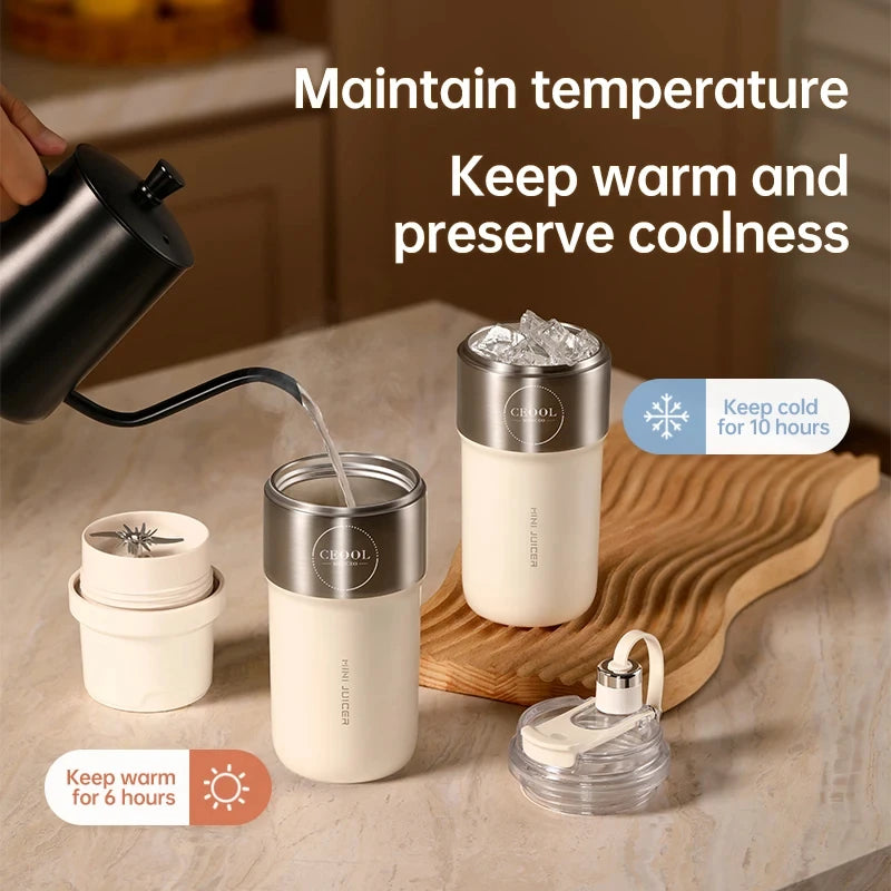 Insulated Juicer Double Layer Vacuum 304 Stainless Steel Juicers 350ml USB Charge Portable 26 Blades Strong Power Freesh Juicer
