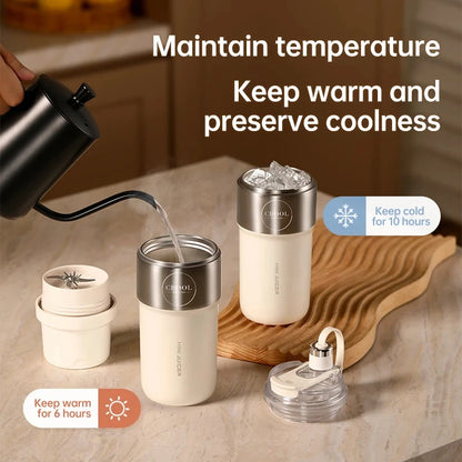Insulated Juicer Double Layer Vacuum 304 Stainless Steel Juicers 350ml USB Charge Portable 26 Blades Strong Power Freesh Juicer