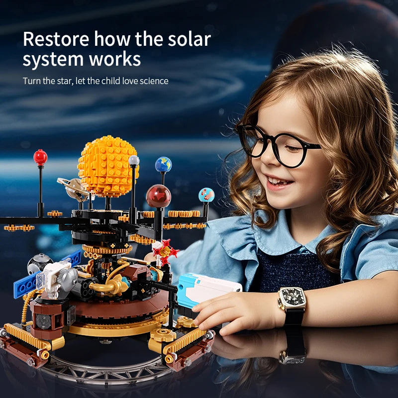 946PCS Electric Solar System Planetarium MOC Building Blocks DIY STEM Educational Home Decor Toy Kids Birthday Gift