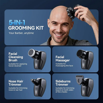 Sweker 5 in 1 Head Shavers for Bald Men 7D Electric Razor LED Display IPX8 Wet/Dry Use Type-C Charge Shaving Grooming Kit