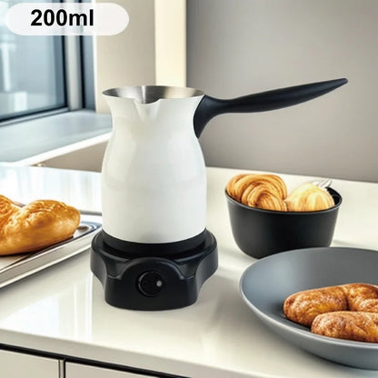 200ml Portable Stainless Steel Turkish Hand-pour Electric Coffee Pot Home Spill-proof Auto Heating Coffee Cup Kitchen Tools 800W