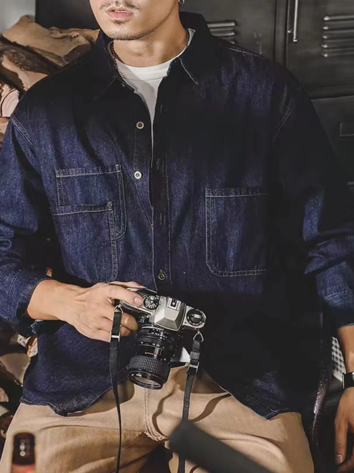 American Retro Tooling Shirt Men's Long-sleeved Spring and Autumn New Trendy Brand Loose Casual Shirt Men's Denim Jacket Men