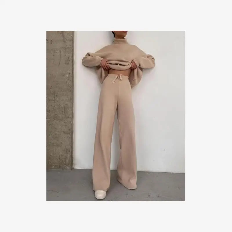 Loose Casual Two-Piece Set Pure Color Knitted 2023 Fashion Women's Ensemble Chic Workwear Winter Office Suit
