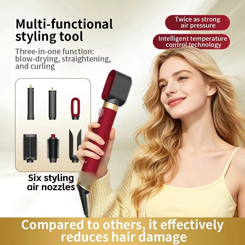 Professional 6 in 1 Cold Hot Air Styling Brush Hair Dryer Curling Iron Straightener Flat Iron 1700W Fast Dry Voluminous Waves