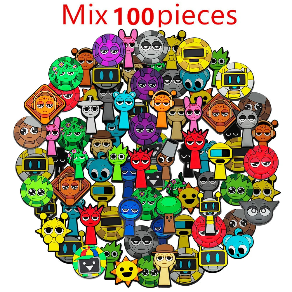 30-100Pcs Sprunki Plush Game Series Shoes Charms Cute Cartoon Clog Sandals Shoe Accessories Decorations Boy Kids Gifts