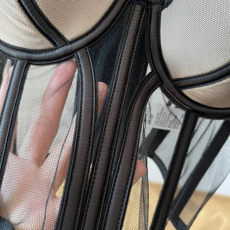 French Long Fishbone Mesh Patchwork Bra Set Slim Shaping Chest Lift Up Sexy Lingerie Outfit Soft Comfortable Underwear S-XL Suit