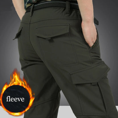 2024 Outdoor Work Tactical Pants Men Winter Casual Cargo Trousers Waterproof Fleece-lined Pant Elastic Hiking Traveling Workwear