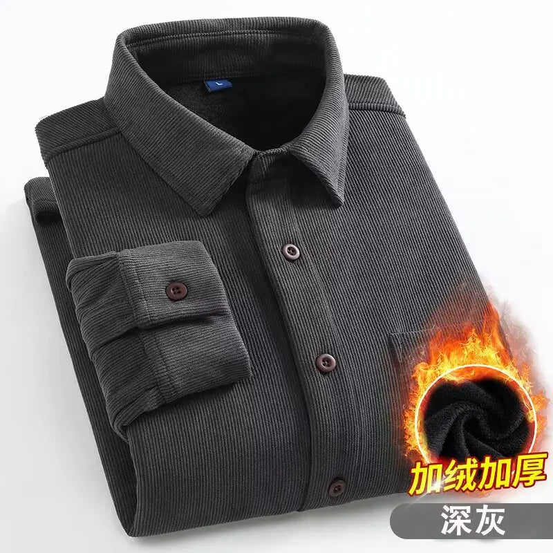 Men's Fleece Lined Corduroy Long Sleeve Shirt Thick Warm Casual  Color Autumn Winter Fashion Outerwear Breathable Youth ...