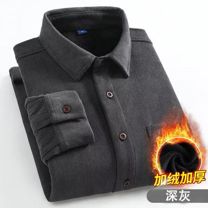 Men's Fleece Lined Corduroy Long Sleeve Shirt Thick Warm Casual  Color Autumn Winter Fashion Outerwear Breathable Youth ...