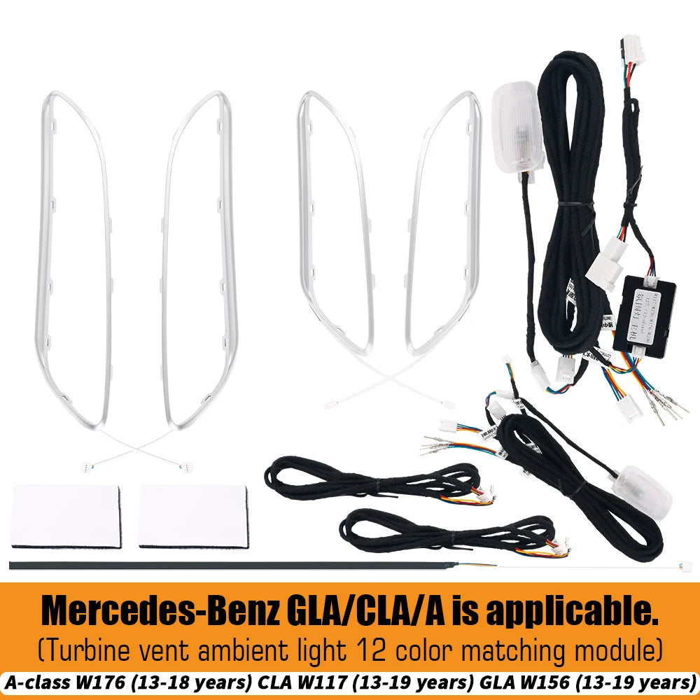 For Benz W176 W117 W156 A CLA GLA 12/64 Colors Ambient Lights Turbine Air Vent Lamps Dashboard Door Lighting Kit Car/App Control