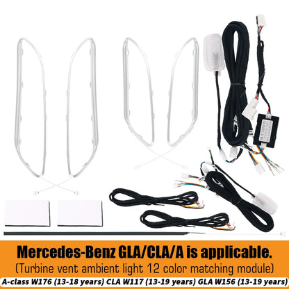 For Benz W176 W117 W156 A CLA GLA 12/64 Colors Ambient Lights Turbine Air Vent Lamps Dashboard Door Lighting Kit Car/App Control