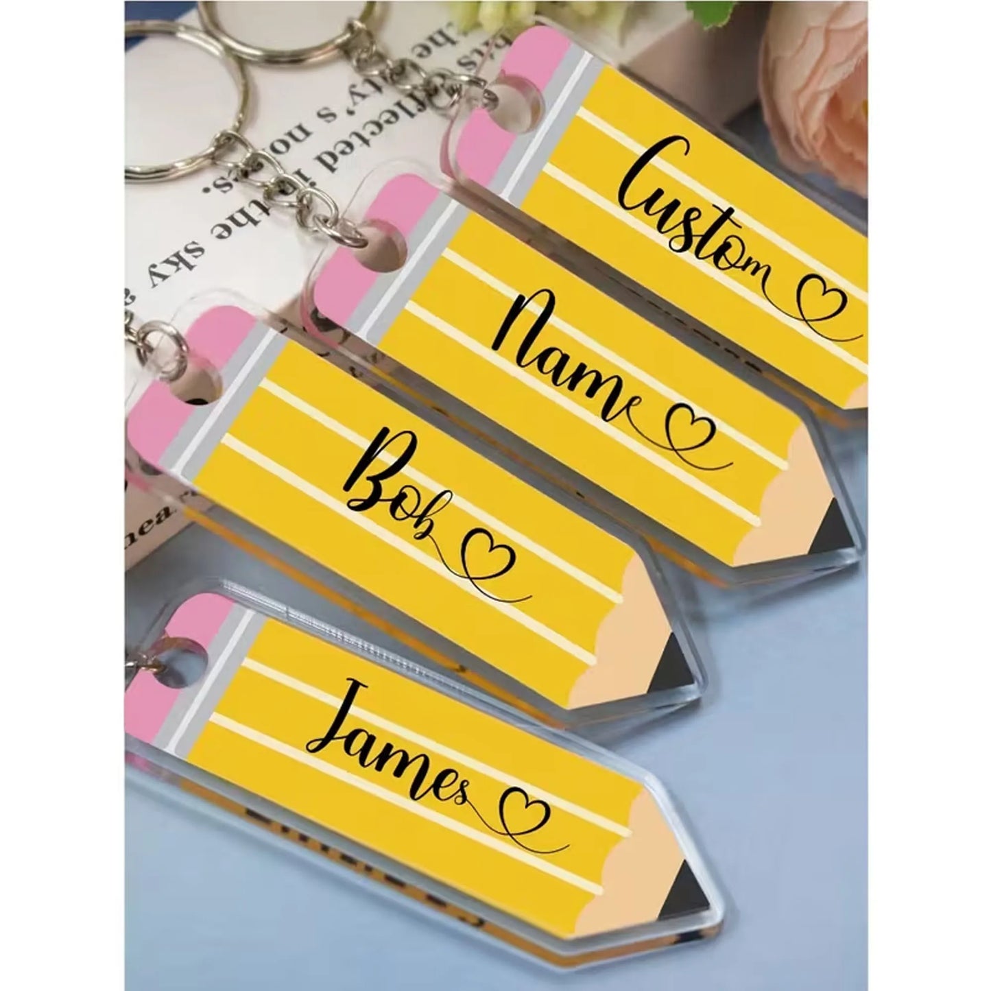 Customized Pencil Keychain, Personalized Acrylic Keychain, Custom Handbag Charm, Customizable Text Birthday Gift, Name Keychain, Unisex Keychain, Keychain, Valentine's Day Gift, Anniversary Gift, College Essentials, Teacher G