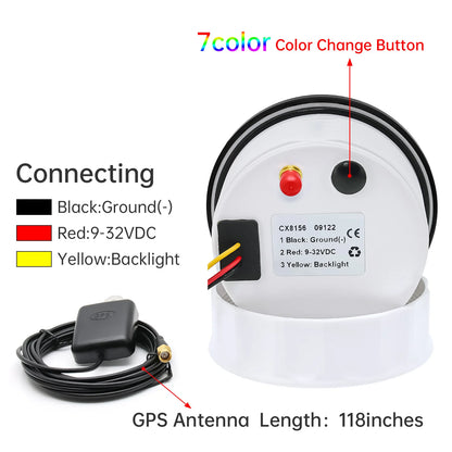 A 85MM GPS Speedometer For Motorcycle Marine Boat 30~200 Kmh Boat Car Truck Speed Gauge Meter With GPS Antenna 7 Color Backlight