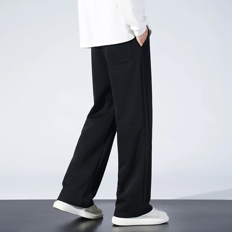 Autumn Men Sweatpants Fashion Splicing Pants Drawstring Wide Leg Neutral Straight Track Pants Cotton Loose Casual Trousers