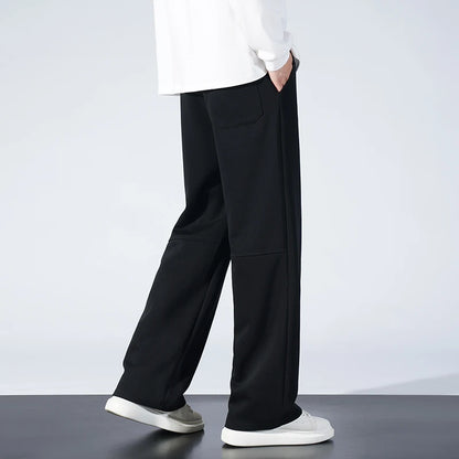 Autumn Men Sweatpants Fashion Splicing Pants Drawstring Wide Leg Neutral Straight Track Pants Cotton Loose Casual Trousers
