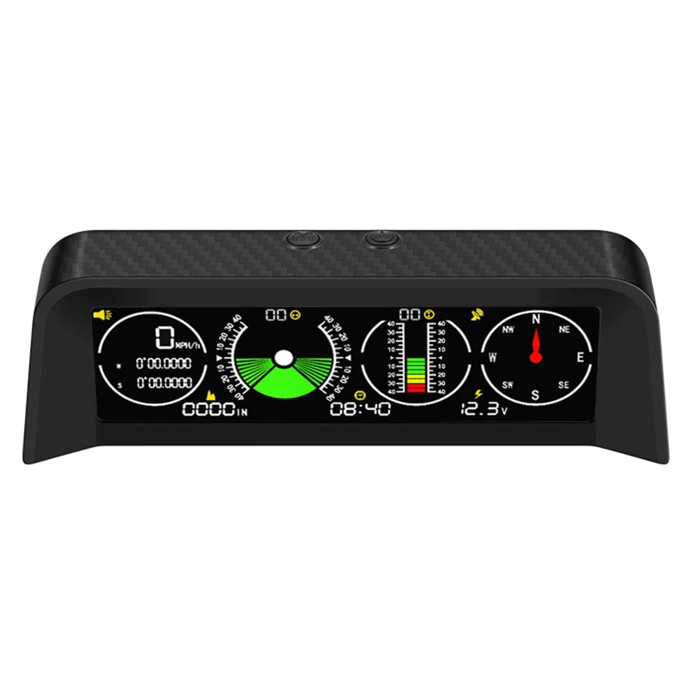 Newest Car Inclinometer Offroad Clinometer with HUD GPS Speedometer & Compass Time Volt Display for Universal Vehicles 12V 24V