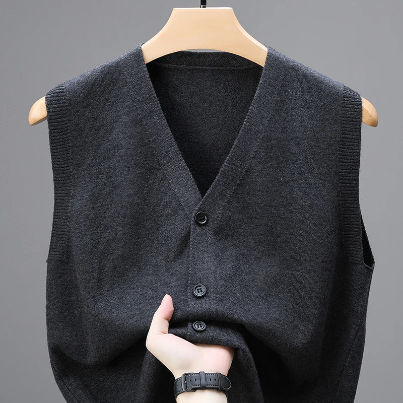 Brand Spring and Autumn Wool Vest for Men, Middle Aged and Elderly Dad, Cardigan, Sleeveless Vest, Knitted Sweater for Men