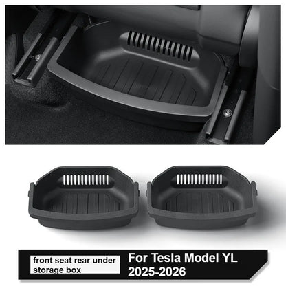 Under Seat Storage Box For Tesla 2026 Model YL 6-Seat TPE Drawer Front Rear Seat Lower Organizer Tray Car Interior Accessories