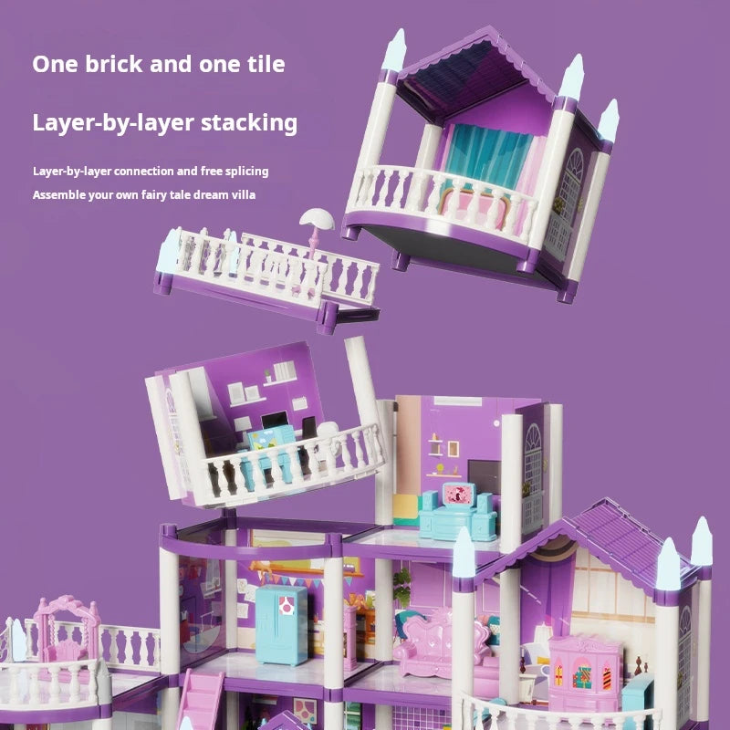 DIY Large Doll House Set Villa Play House Assemble Simulation Furniture Bedroom Kitchen Kids Educational Toys Girl Boys Gifts