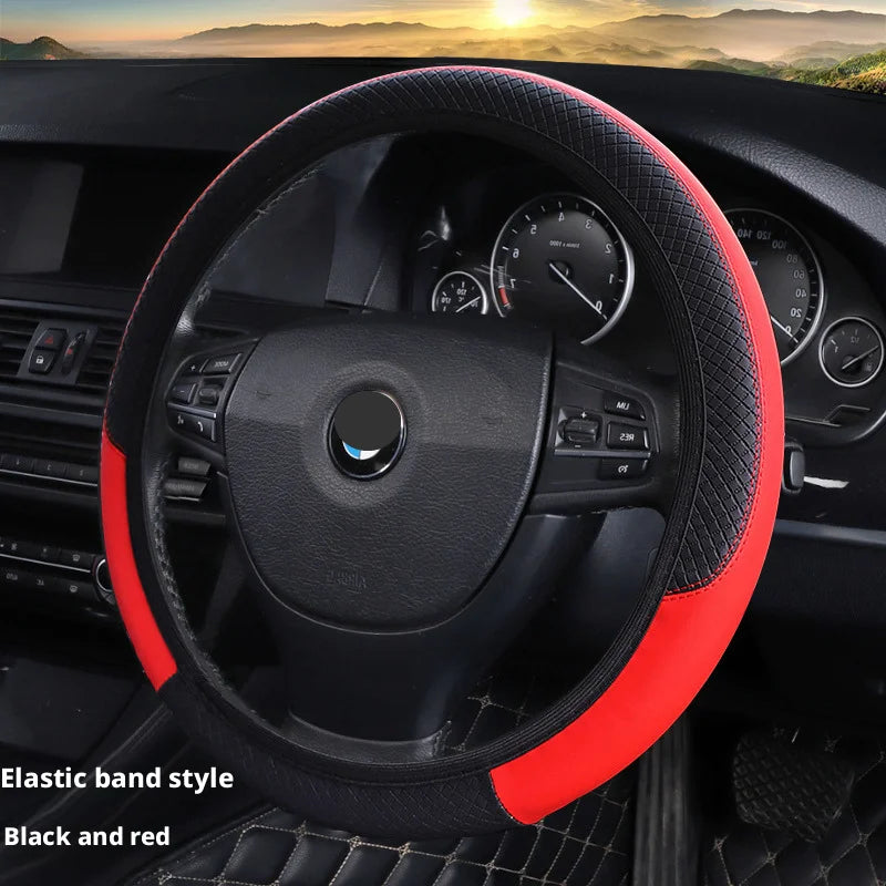 Elastic Carbon Fiber Leather Steering Wheel Cover Universal 36-40cm No Inner Ring Anti-slip Car Handle Protector 4 Seasons