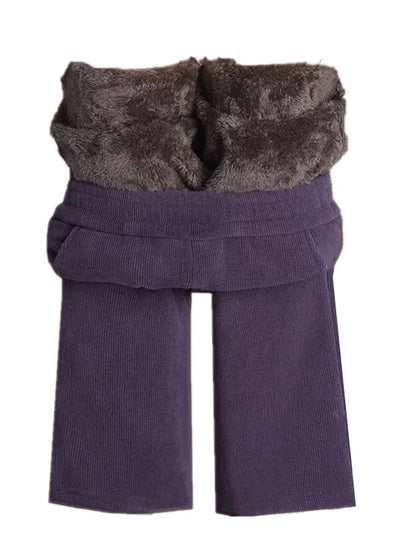Thickened Fleece Lined Corduroy Straight Leg Casual Pants Women's High Waist Elastic Waist Warm Trousers Autumn Winter New Style