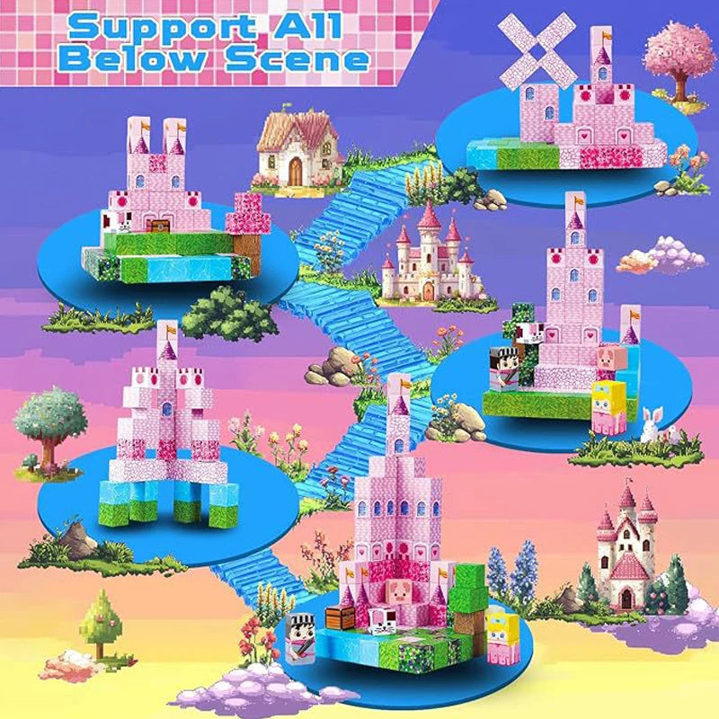 Princess Castle World Magnetic Block Set Fantasy Girl Magnetic Building Blocks Mine World Magnet Cube Birthday Gift DIY Toy