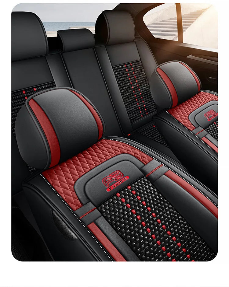 Universal Auto Split Seat Car Full Seat Cover Breathable Ice Silk Nappa Leather Car SUV Cushion Full Seats Cover Protection
