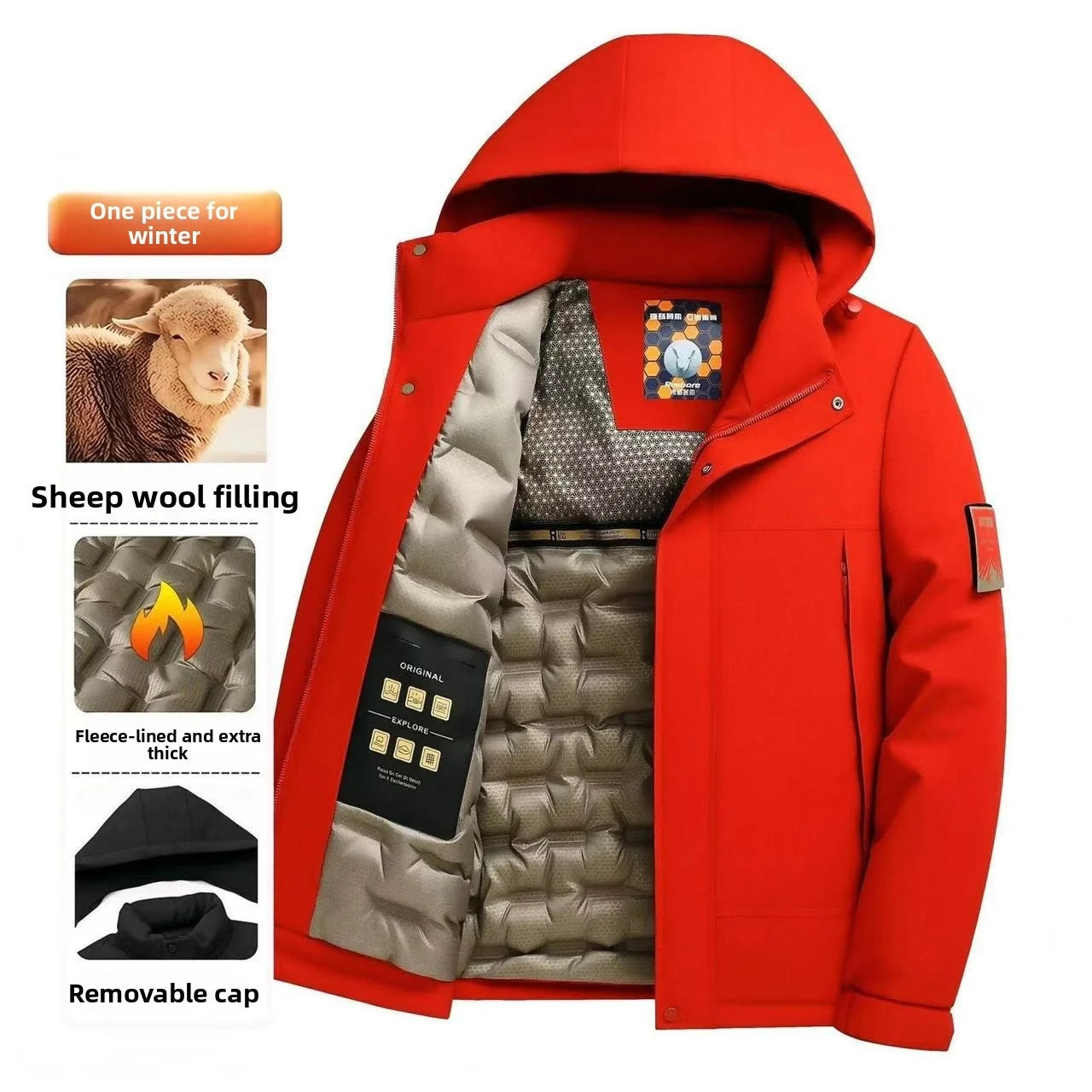 2025 Autumn/Winter New Hooded Cotton Jacket Thickened Warm Youth Leisure Outdoor Cold proof Coat with Wool Fillers Inside