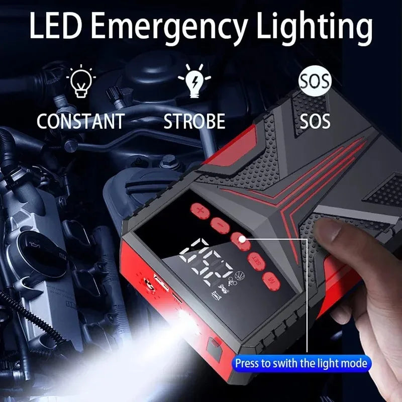 Car Jump Starter & Tire Inflator 2-in-1, Heavy Duty Battery Booster with Power Bank for 12V Petrol/Diesel Vehicles