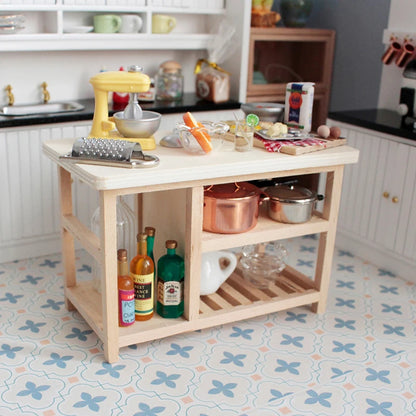 1/12 Doll House Furniture Miniature Wooden Console Table Cabinet Kitchen Room Sideboard Bathroom Living Room Shelf For Dollhouse