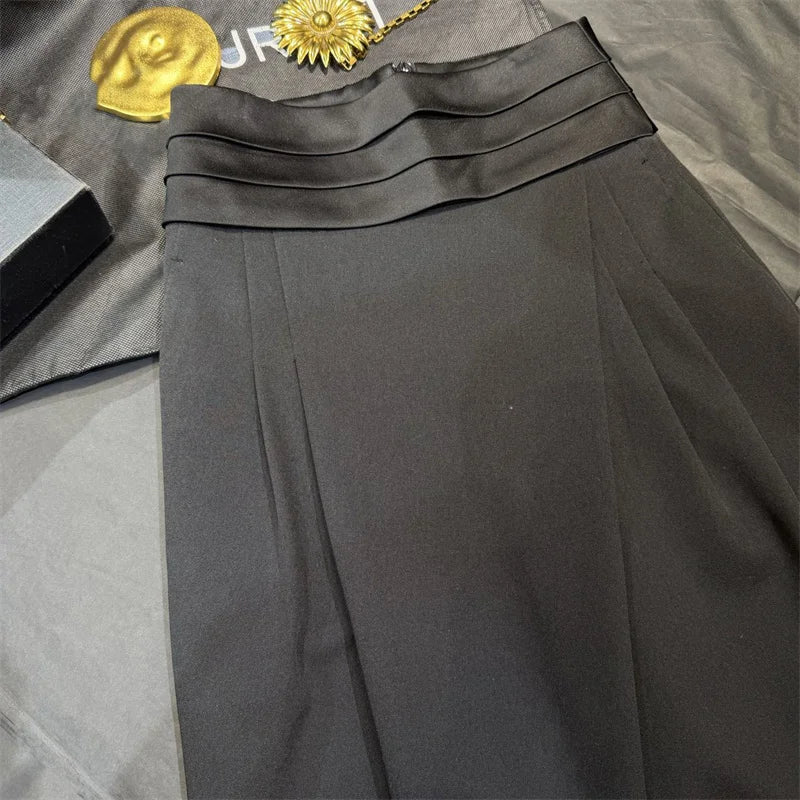 Women's pants New asymmetrical slim straight leg pants for spring 2026 Satin patchwork high waisted wide leg pants casual pants