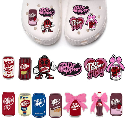 13-100PCS Dr Pepper Soda Bottle Drink Shoe Charms For Bubble Slides Clogs Sandals,PVC Shoe Decorations Accessories Buckle