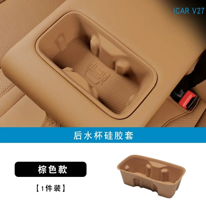 For Chery ICAR V27 2026 Silicone Cup Holder Mat Wireless Charging Anti Slip Pad Tailgate Storage Box Interior Accessories Kit
