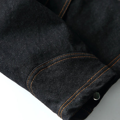 American Vintage Denim Jacket Men Stand Collar Cotton Spring Metal Button Splicing Regular Fit Streetwear Trendy Casual Outwear